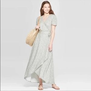 Universal Thread Sage Green Floral Wrap Maxi Dress